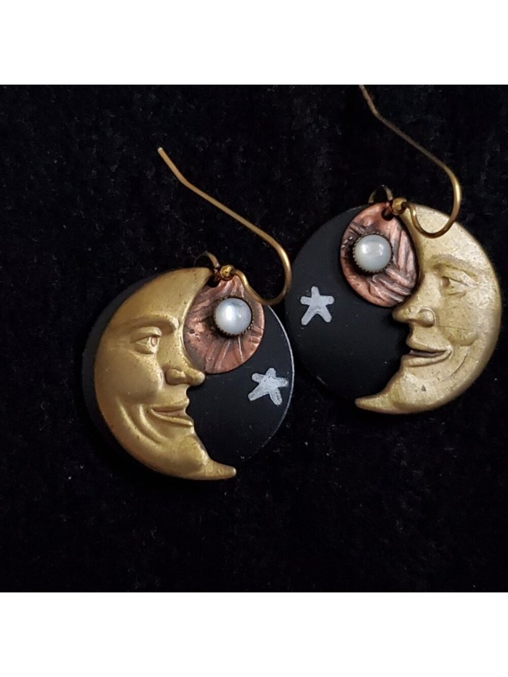 Silver Forest Earrings Crescent Moon Face 1"